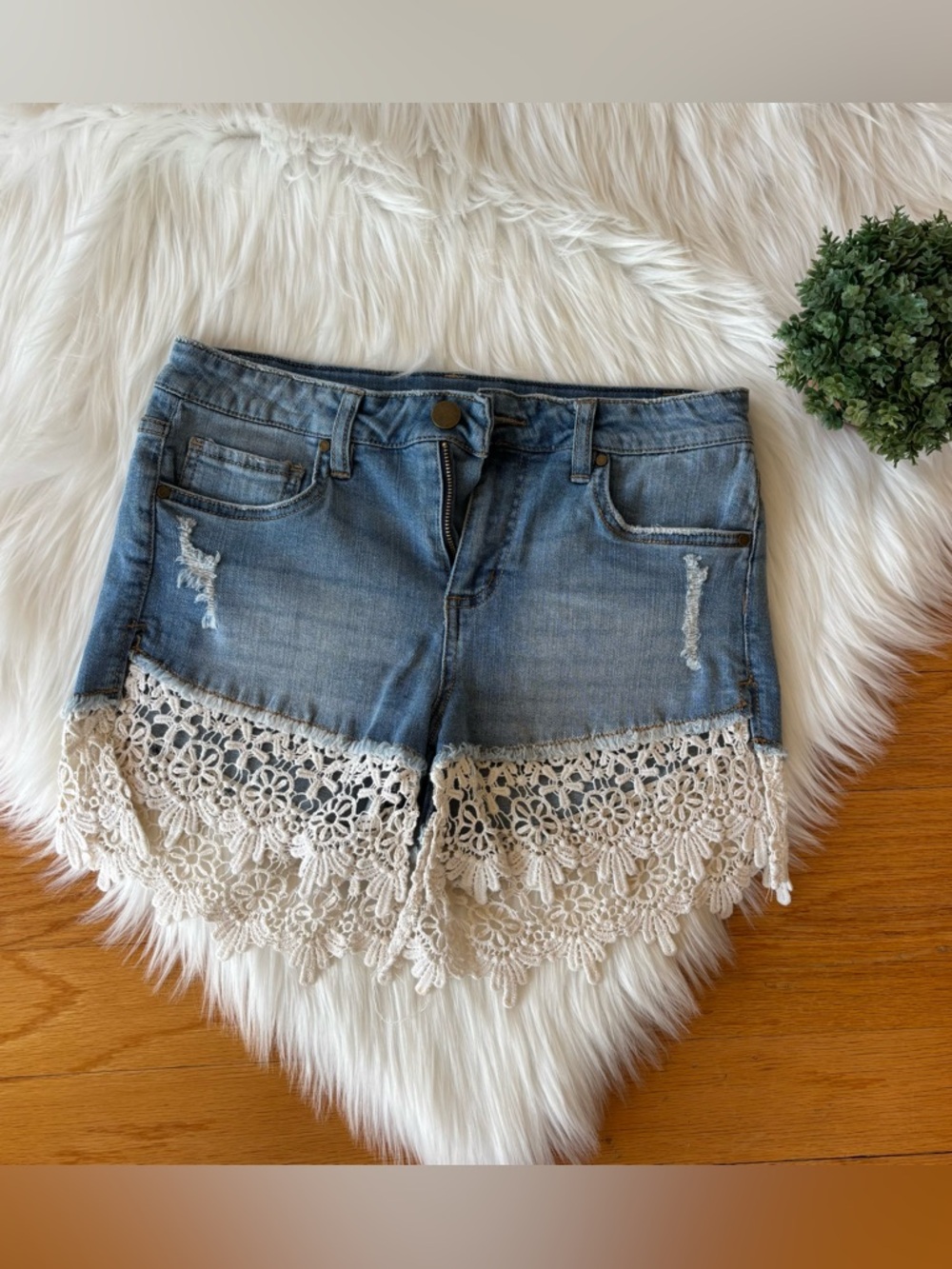 Design Lab Lord and Taylor Denim Shorts with Lace Detail